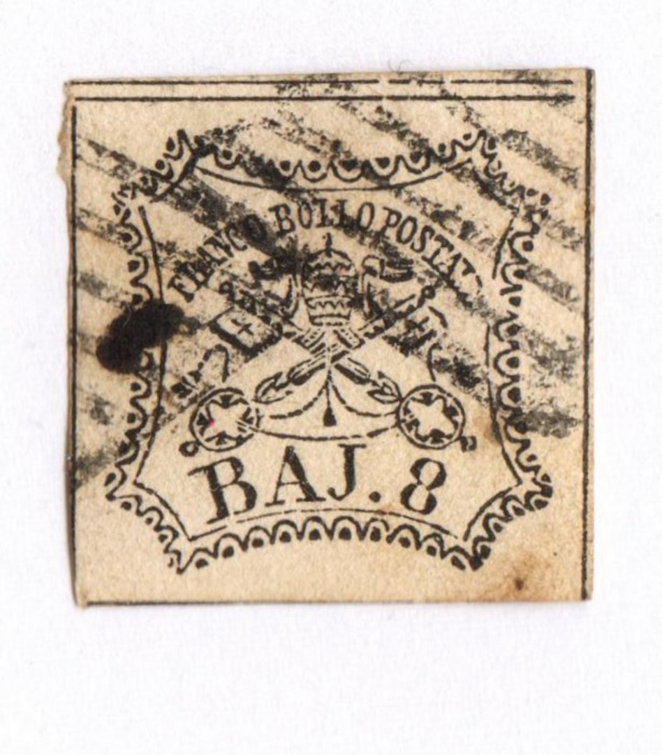 PAPAL STATES 1852 Definitive 8b Black. There is a mark that is cause unknown. - 73311 - Used image 0