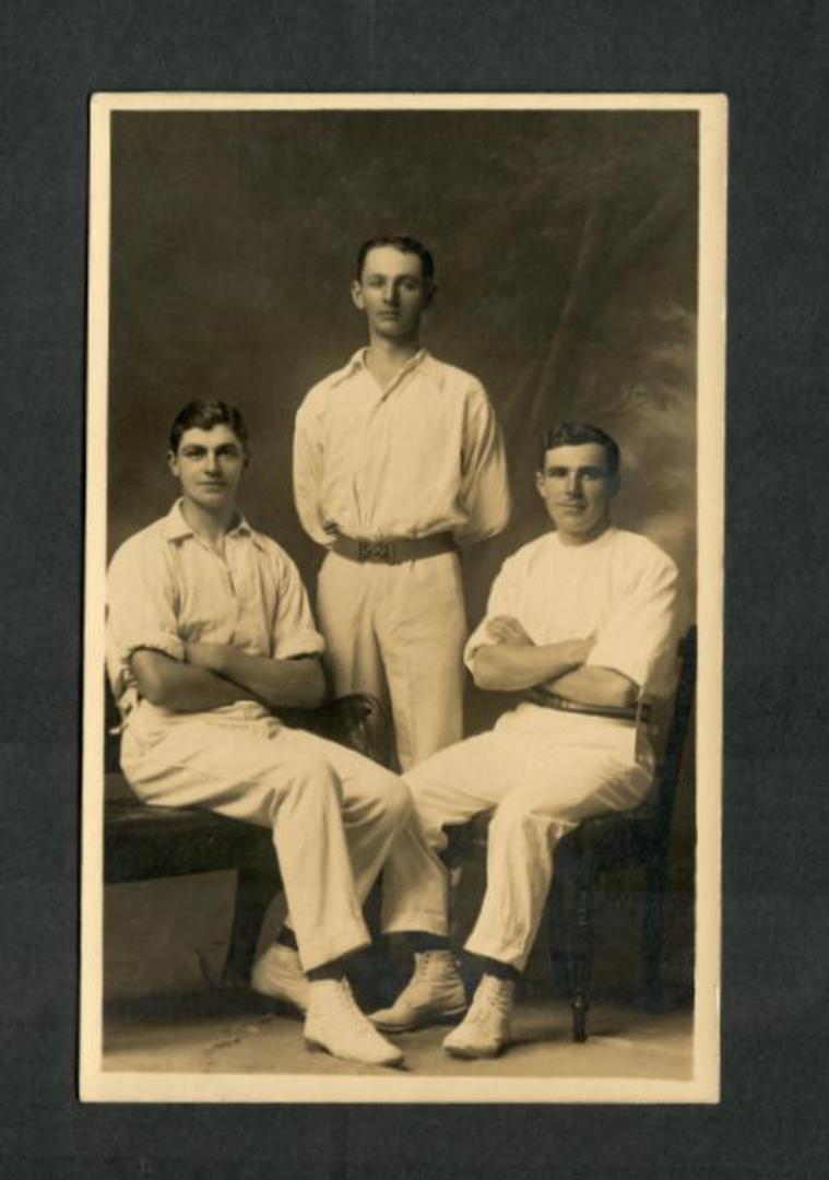 Portrait of three men by Pattillo of Dunedin. Real Photograph. - 49268 - Postcard image 0