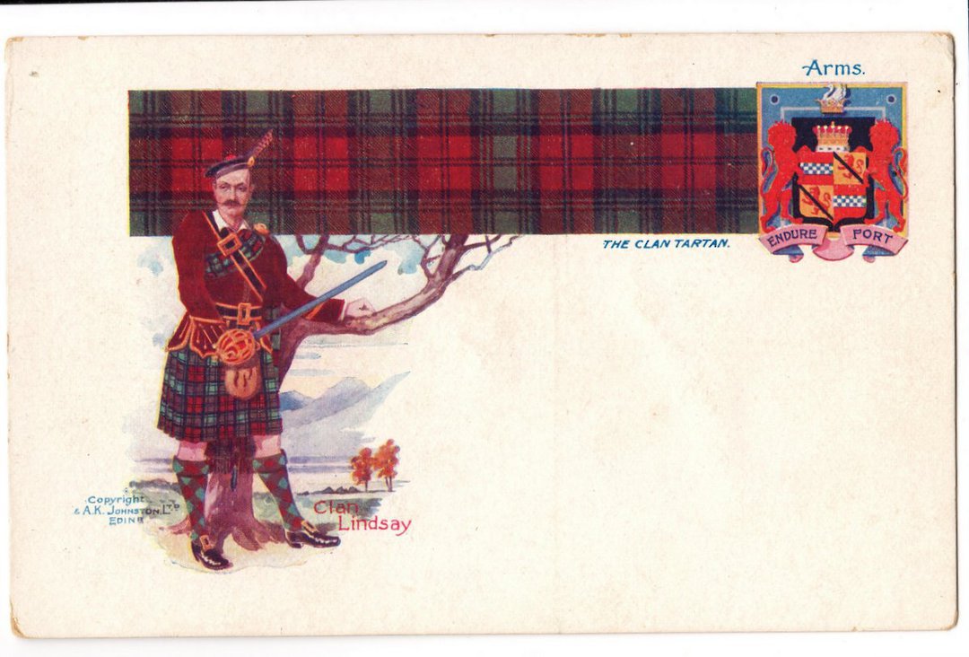 Coloured postcard of Clan Lindsay. Tartan and Arms. - 44729 - Postcard image 0