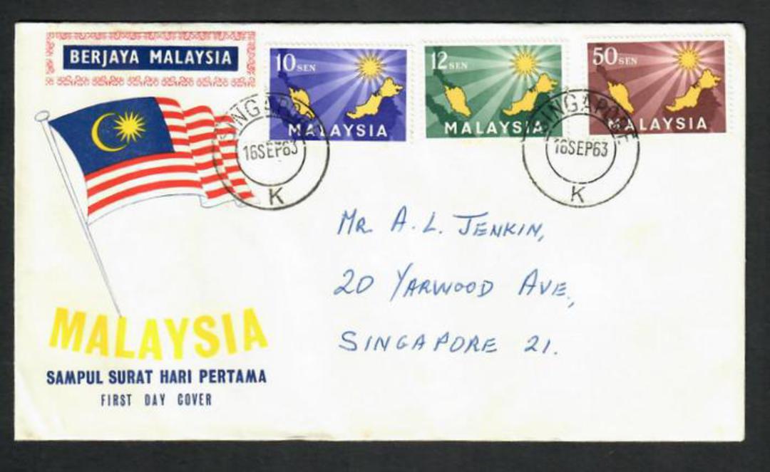 MALAYSIA 1963 Inauguration of Federation. Set of 3 on first day cover. - 31983 - FDC image 0