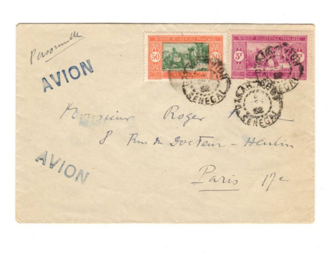 SENEGAL 1932 Airmail Letter from Dakar Avion to Paris. - 38222 - PostalHist image 0