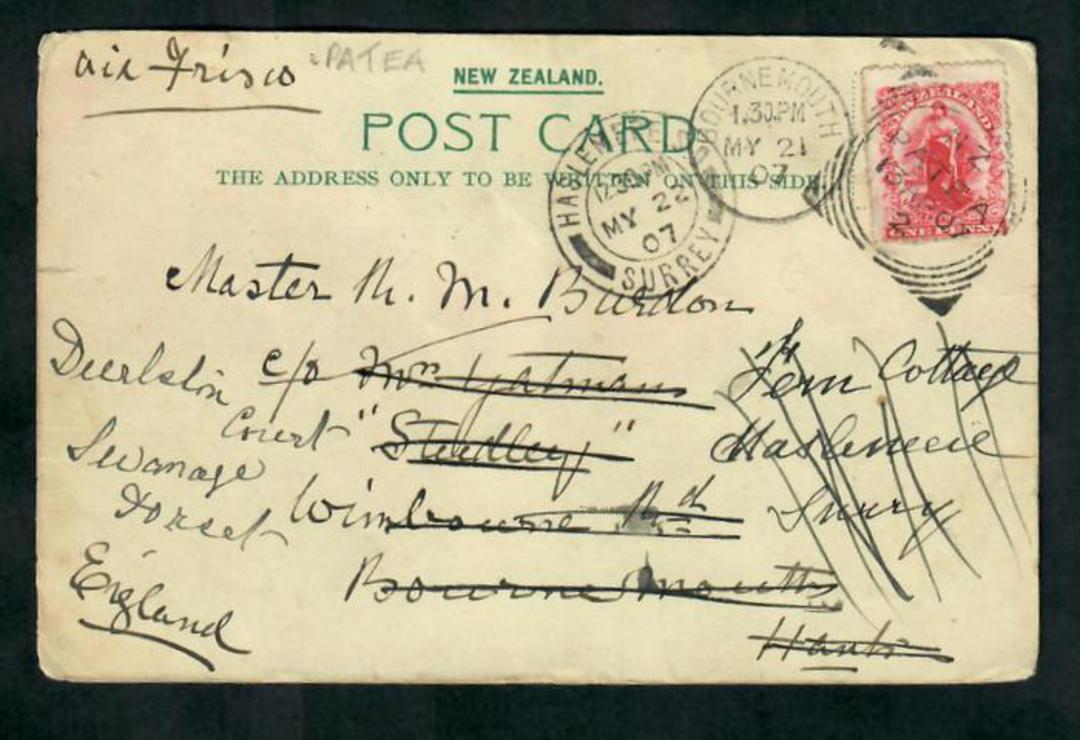 Postcard of from New Zealand to England. Twice redirected. - 30392 - PostalHist image 0