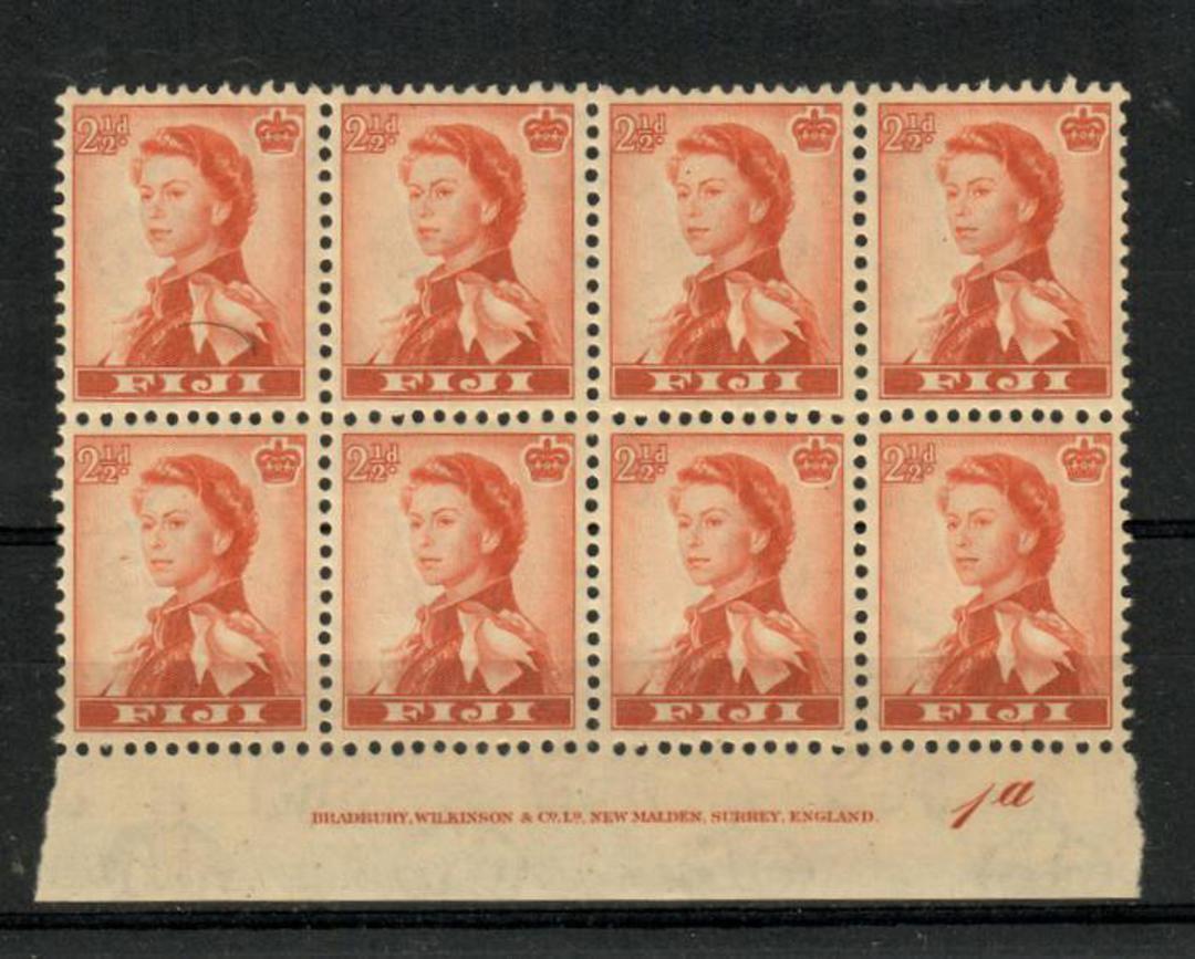 FIJI 1959 Elizabeth 2nd Definitive 2½d Orange-Brown in Plate Block of 8. - 20448 - UHM image 0