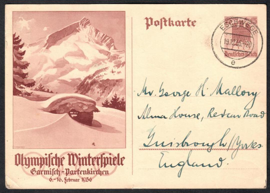 GERMANY 1935 Winter Olympics. Postcard from Eschwege to England. - 33610 - PostalHist image 0