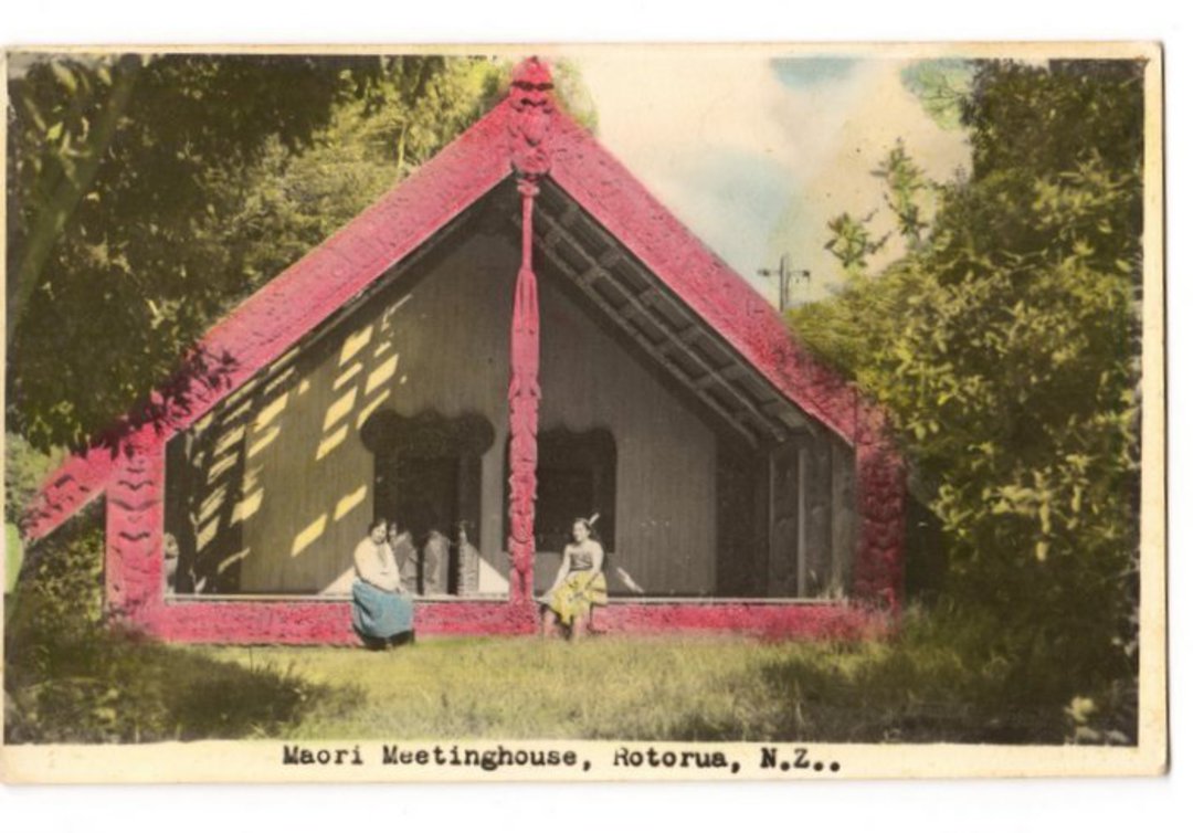 Coloured  Real Photograph by N S Seaward of Maori Meetinghouse Rotorua. - 246115 - Postcard image 0