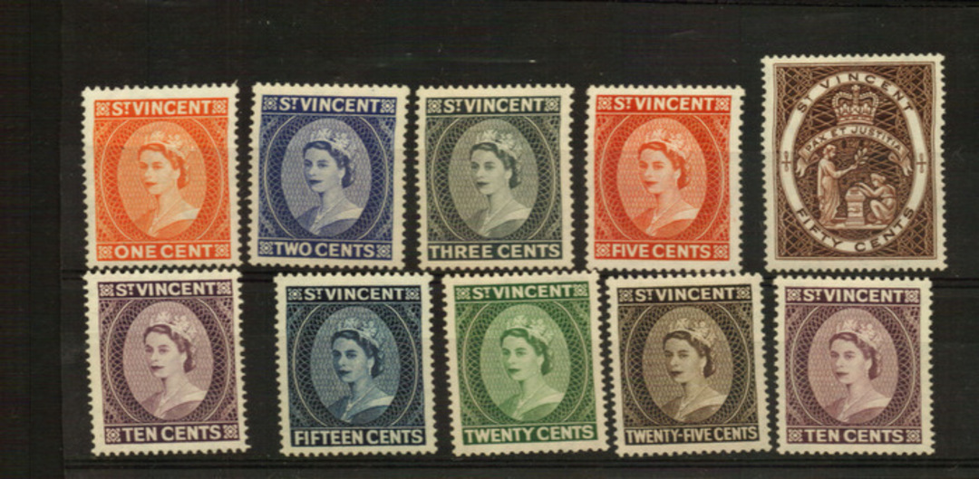 ST VINCENT 1964 Elizabeth 2nd Definitives. Set of 9. New Watermark Perf 14. - 22504 - UHM image 0