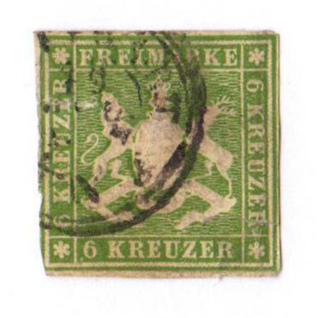 WURTTEMBERG 1859 Definitive 6kr Green. Without silk threads. Repaired but presentable. - 75505 - Used image 0