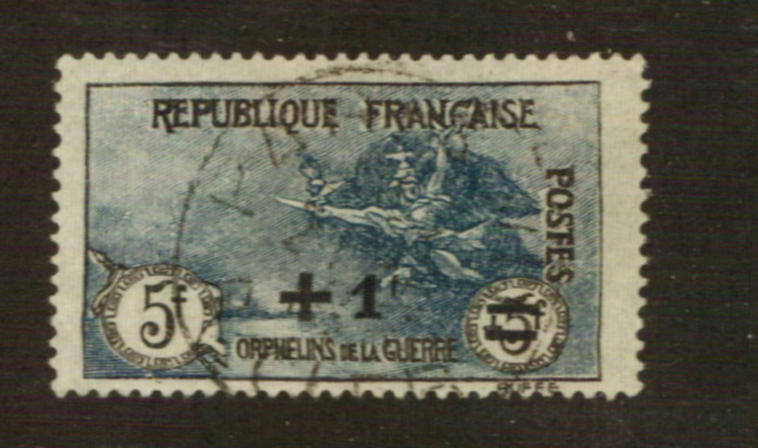 FRANCE 1922 War Orphans' Fund +1fr on 5fr+5fr Blue and Black. - 76226 - FU image 0