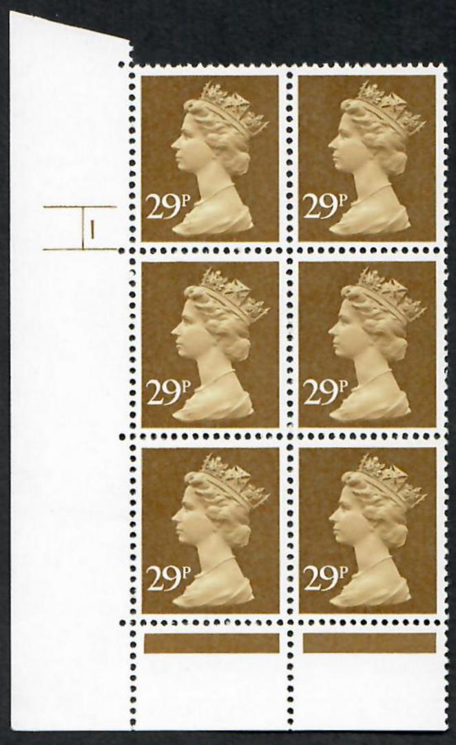 GREAT BRITAIN 1982 Elizabeth 2nd Machin 29p Ochre-Brown. Phosphorised Fluorescent Coated Paper with PVA Gum. Cylinder 1 with no image 0