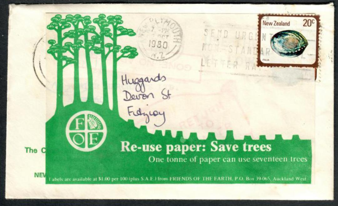 NEW ZEALAND 1980 Cover with Label Re-use paper Save Trees. - 37265 - PostalHist image 0