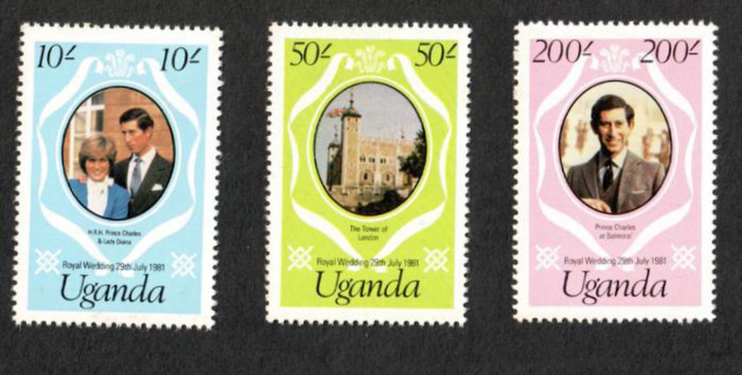 UGANDA 1981 Royal Wedding of Prince Charles and Lady Diana Spencer. Set of 3 redrawn with new face values. - 94630 - UHM image 0