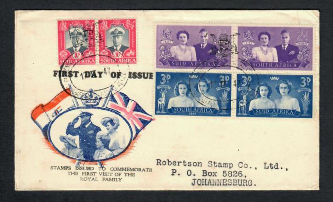 SOUTH AFRICA 1947 Royal Visit. Set of 6 on illustrated first day cover. - 30654 - FDC image 0