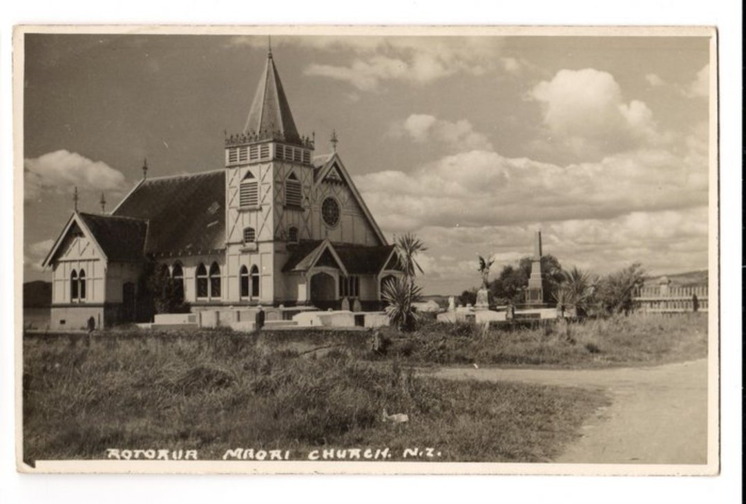 Real Photograph by N S Seaward of Rotorua Maori Church. - 246106 - Postcard image 0