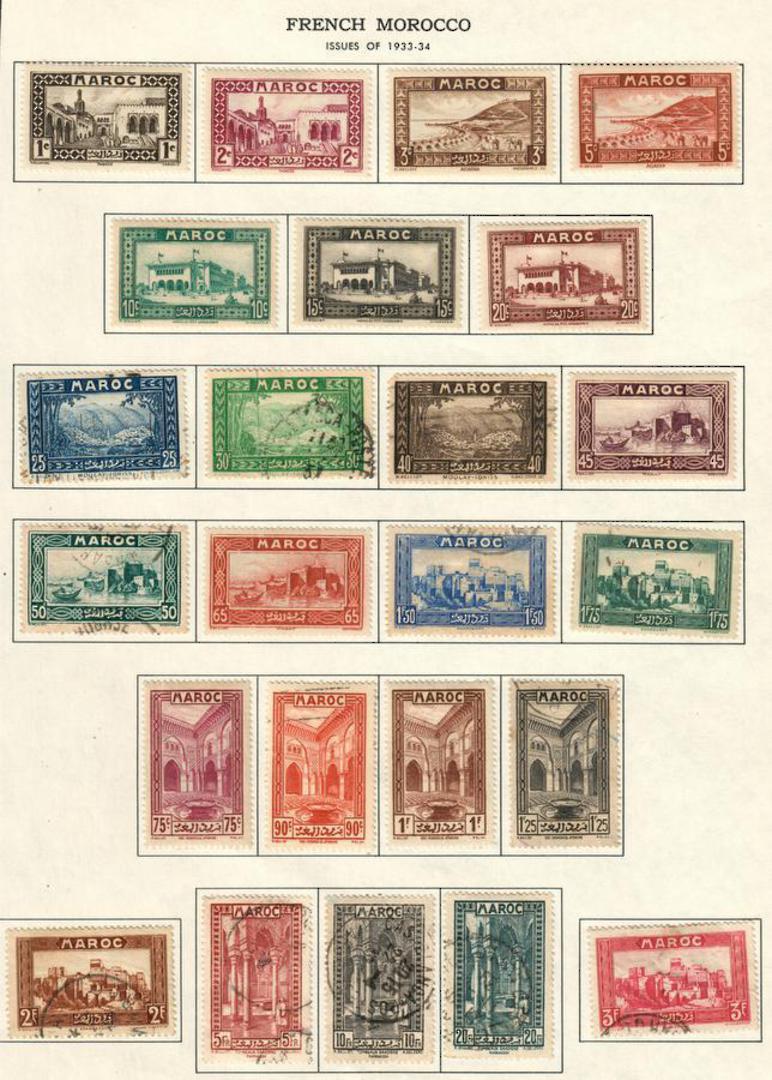FRENCH MOROCCO 1933 Definitives. Set of 24. Mixed mint and used. Generally the cheaper but the top five values are FU . - 56048 image 0