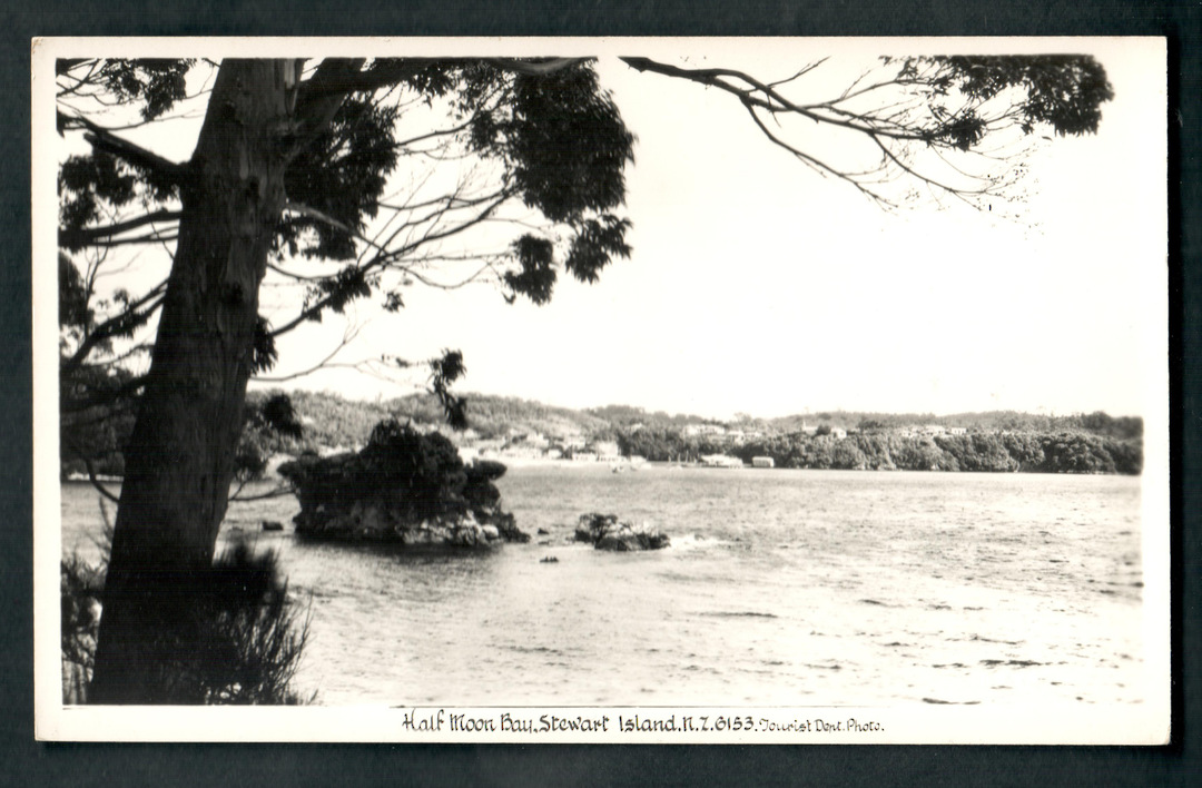 Real Photograph by A B Hurst & Son of Half Moon Bay Stewart Island. The original price of the card is shown on the reverse 4d. - image 0