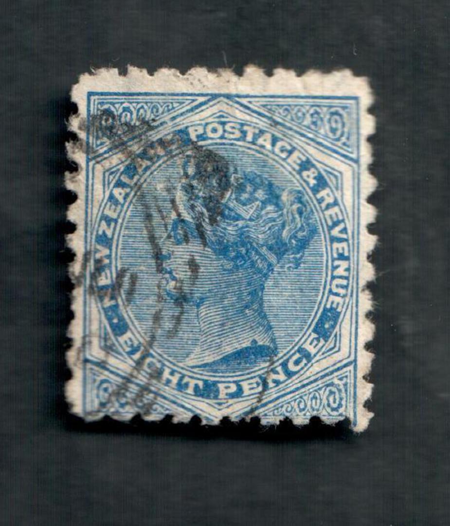 NEW ZEALAND 1882 Victoria 1st Second Sideface 8d Blue. Perf 10. 3rd setting in Brown-Purple. Sunlight Soap. - 4007 - FU image 0