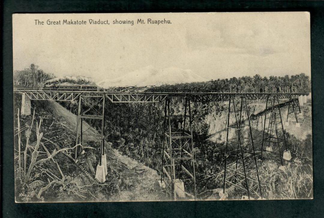 Postcard of the Great Makatote Viaduct showing Mt Ruapehu. - 40667 - Postcard image 0