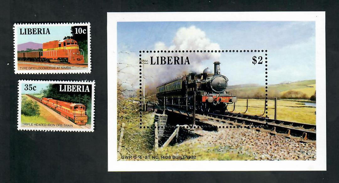 LIBERIA 1989 Trains. Set of 2 and miniature sheet. - 20522 - UHM image 0