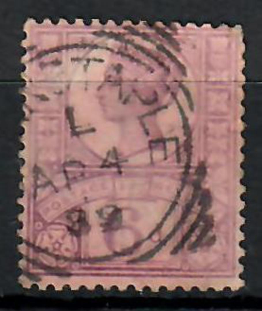 GREAT BRITAIN 1887 6d Purple on rose-red paper. Squared circle cancel ....NSTAPLE 4/4/82. Dull perfs in one corner. - 70369 - Us image 0
