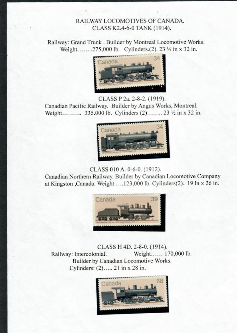 CANADA 1985 Steam Railway Locomotives. Set of 4. - 19896 - UHM image 0