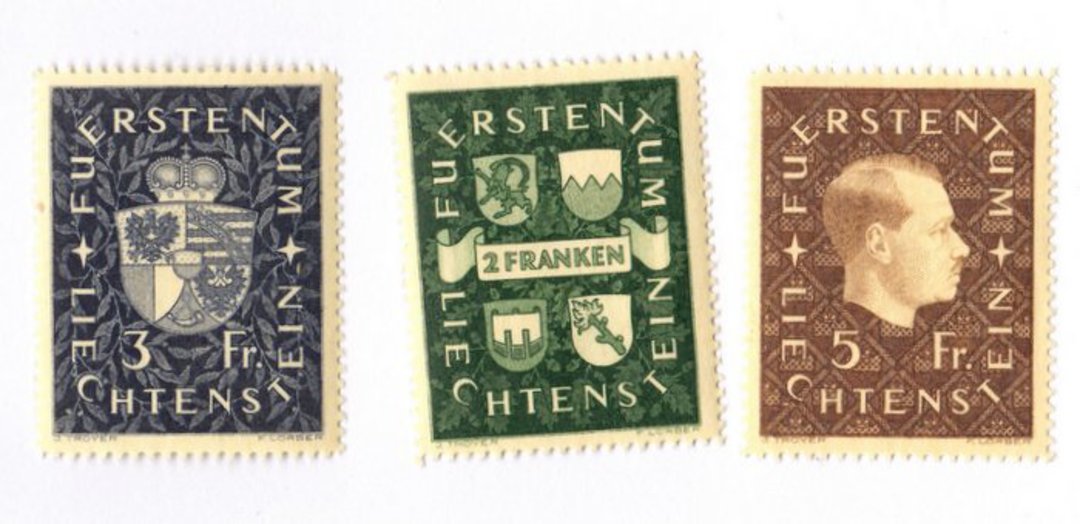 LIECHENSTEIN 1939 Definitives. Set of 3. Very lightly hinged. - 73794 - LHM image 0