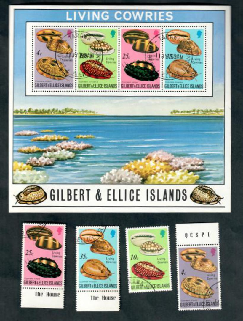 GILBERT & ELLICE ISLANDS 1975 Cowrie Shells. Set of 4 and miniature sheet. - 50290 - VFU image 0