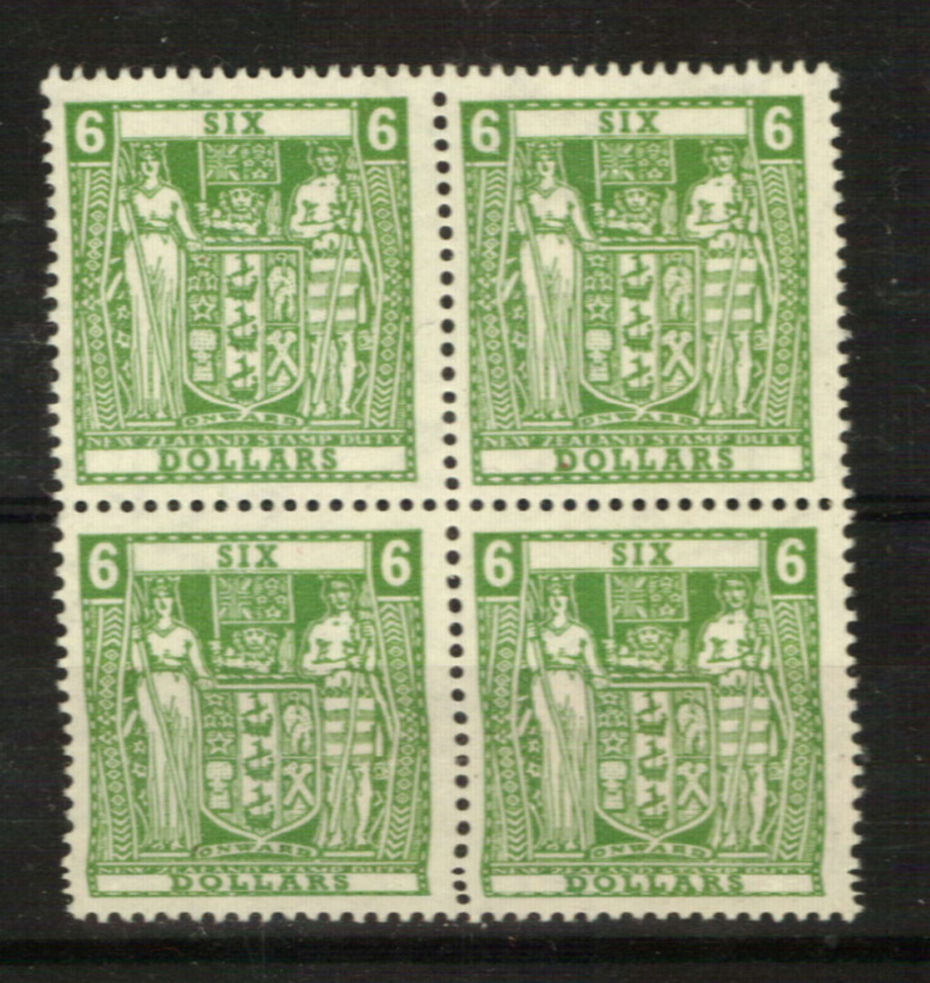 NEW ZEALAND 1967 Arms $6 Green. Watermark Perf 14 comb. Block of 4. - 21846 - UHM image 0