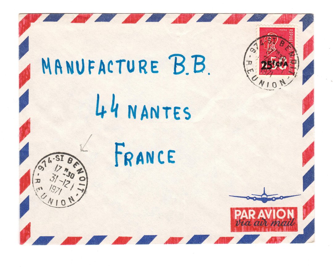 REUNION 1971 Airmail Letter from St Benoit to Nantes. - 38174 - PostalHist image 0