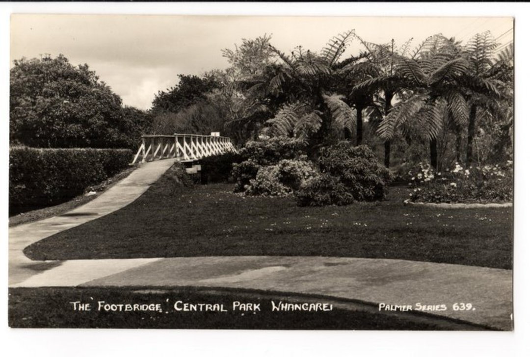 Real Photograph by T G Palmer & Son of Footbridge Central Park Whangarei. - 44971 - Postcard image 0