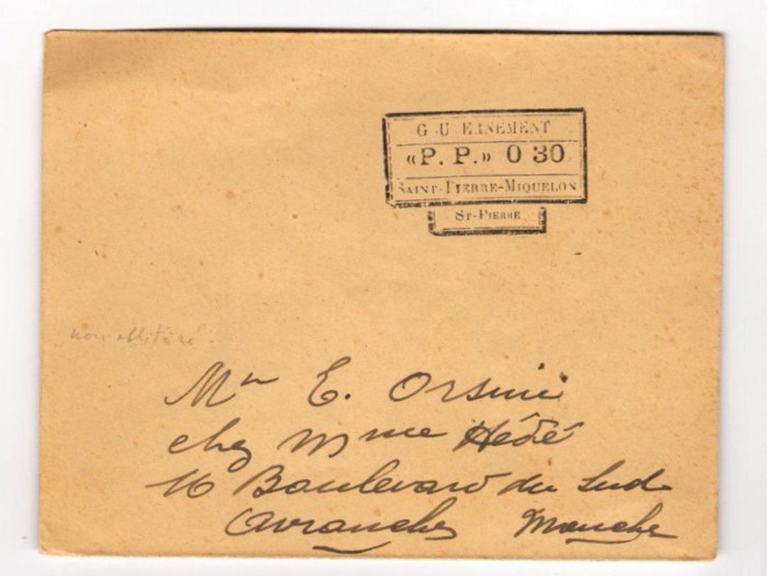 ST PIERRE et MIQUELON 1926 Official Frank. Addressed to France but not postmarked. - 38252 - PostalHist image 0