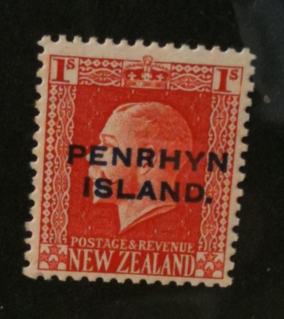 PENRHYN 1917 Geo 5th Definitive 1/- Vermilion. Perf 14 x 13½.. Very lightly hinged. - 72007 - LHM image 0