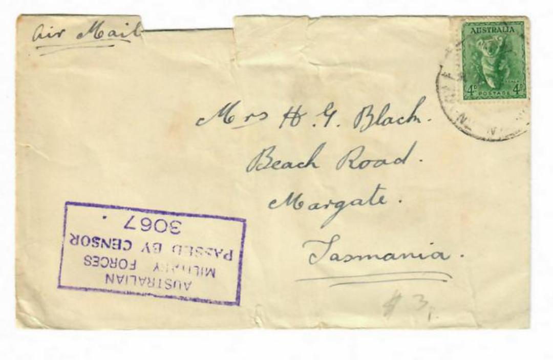 AUSTRALIA 1940 Letter to Tasmania. Censor cachet 3067. Untidy. - 30201 - PostalHist image 0
