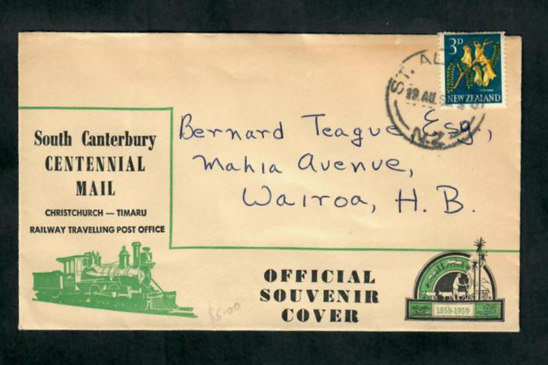 NEW ZEALAND 1959 South Canterbury Centennial Mail. Christchurch to Timaru Railway Travelling Post Office. - 30752 - PostalHist image 0