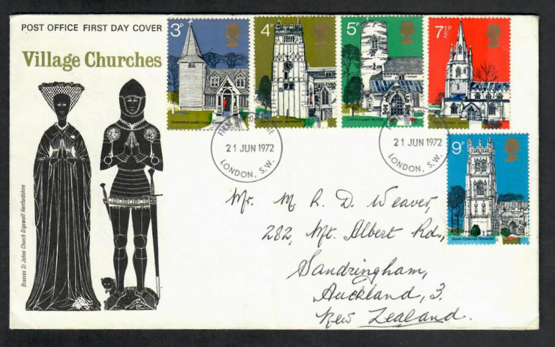 GREAT BRITAIN 1972 Village Churches. Set of 5 on first day cover. - 531702 - FDC image 0