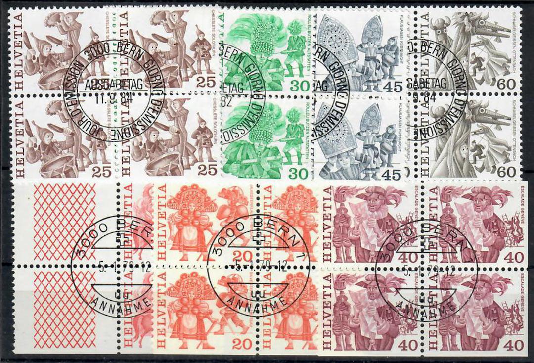 SWITZERLAND 1977 Regional Folk Customs. Various values in Blocks of 4. 20c 25c 30c 40c 50c 60c. - 23322 - VFU image 0