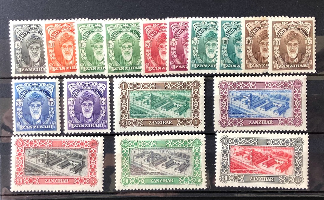 ZANZIBAR 1952 Definitives. Set of 14 plus SG 341a 344a and 346a (colour Varieties). - 20723 - UHM image 0