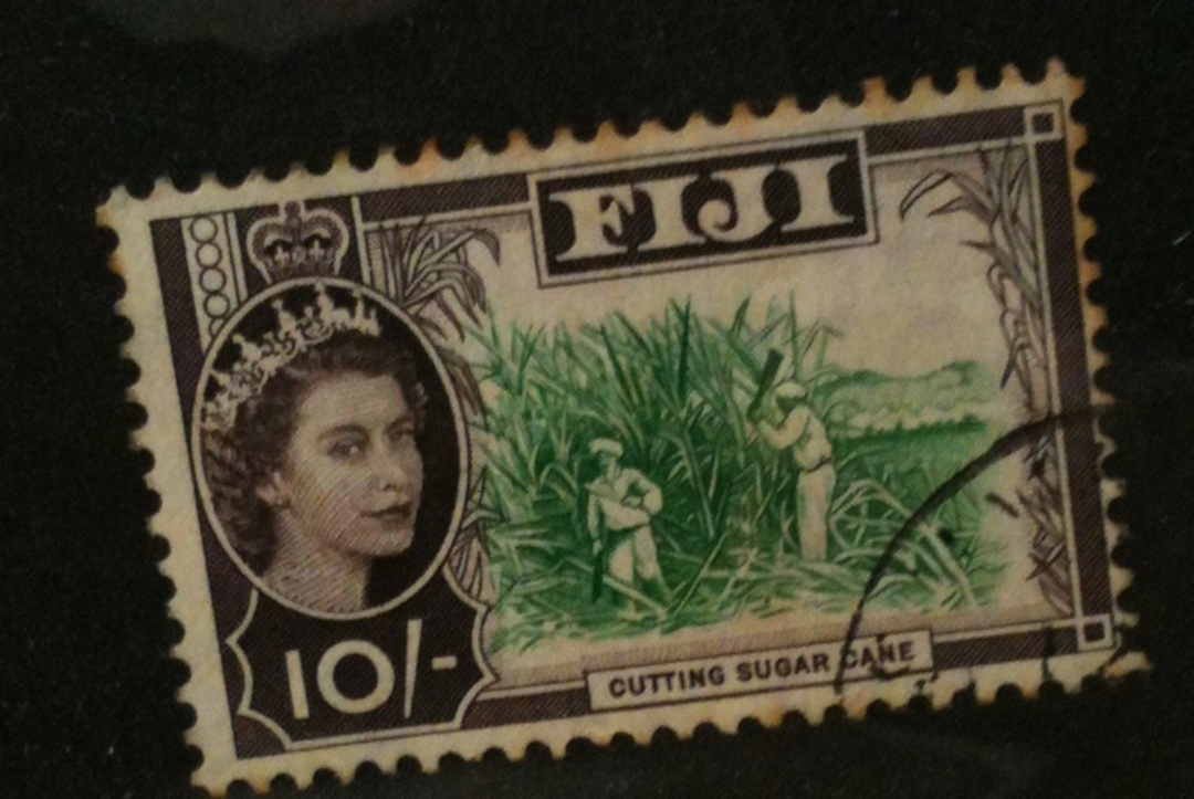 FIJI 1962 Elizabeth 2nd Definitive 10/- Cutting Sugar-Cane. Wmk Mult Block CA. - 72014 - VFU image 0