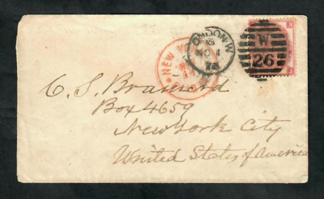 GREAT BRITAIN 1872 Definitive 3d Rose on cover from London W26 to New York with red New York receiving cancel. Printed envelope image 0