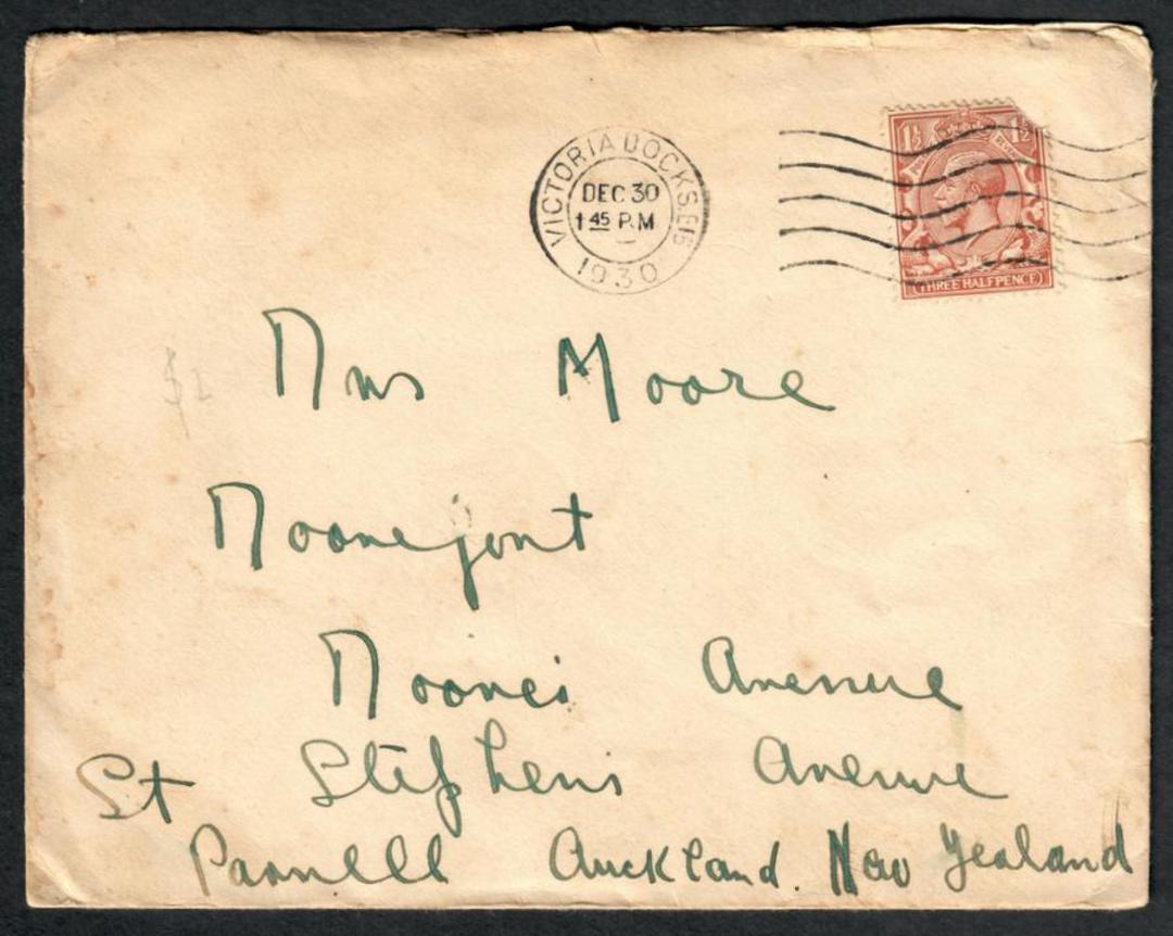 GREAT BRITAIN 1930 Letter written on board ship to New Zealand Postmark Victoria Docks. - 35234 - PostalHist image 0