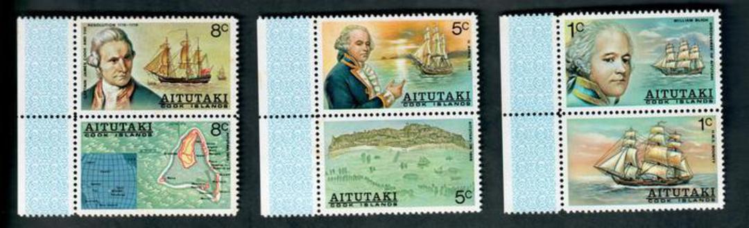 AITUTAKI 1974 Discovery of Aitutaki by William Bligh. First series. Set of 6 in joined pairs. - 50598 - UHM image 0