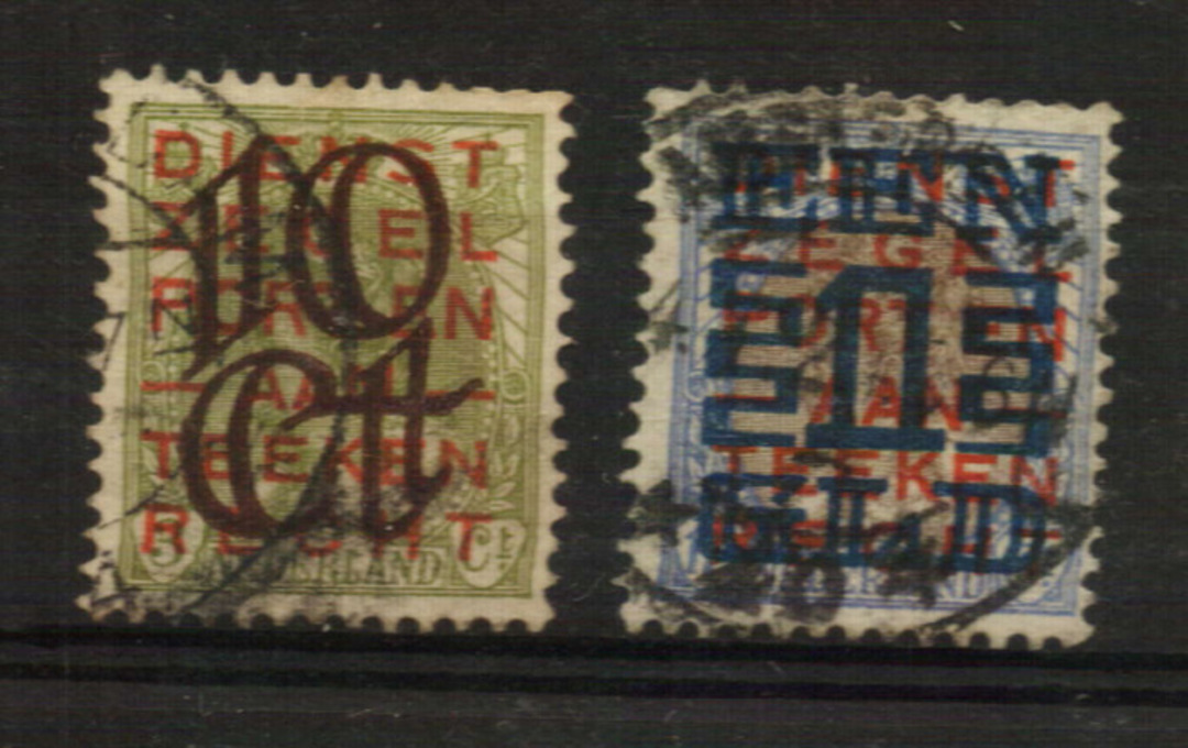 NETHERLANDS 1923 pair of officially overprinted surcharges. - 21222 - Used image 0