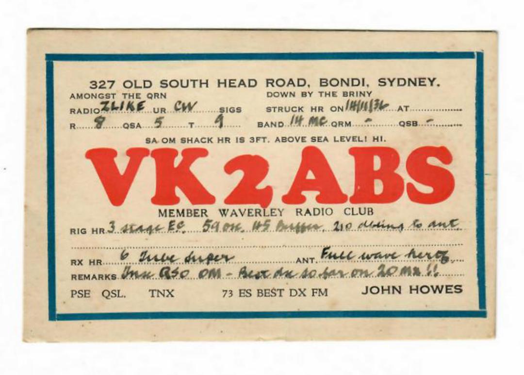 AUSTRALIA QSL Card VK2ABS. - 31140 - Postcard image 0
