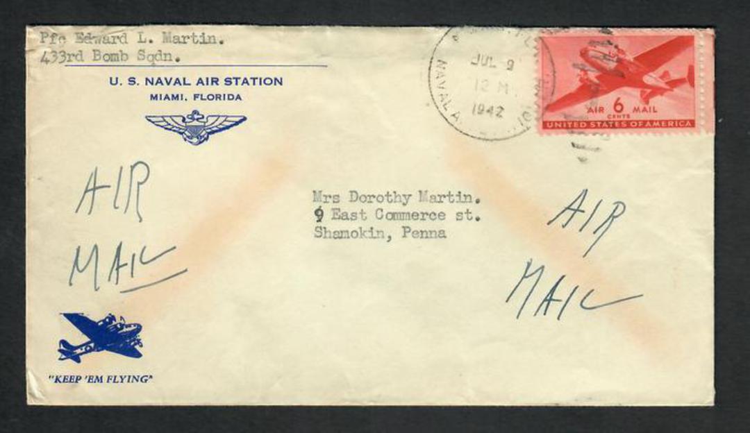 USA 1942 Airmail Letter from Serviceman at U S Naval Air Station Florida. image 0