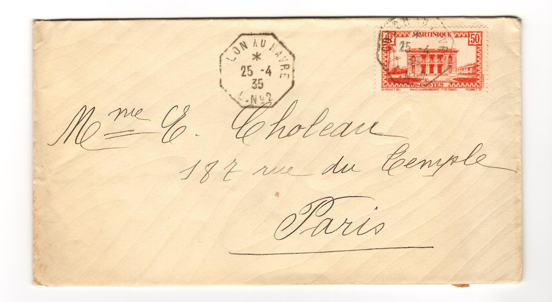 MARTINIQUE 1935 Letter from Colon au Havre to Paris. - 37786 - PostalHist image 0