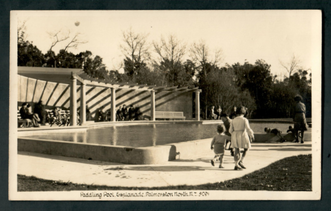 Real Photograph by A B Hurst & Son of The Paddling Pool Esplanade Palmerston North. - 47218 - Postcard image 0