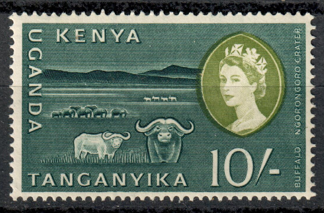 KENYA UGANDA TANGANYIKA 1960 Elizabeth 2nd Definitive 10/- Blackish Green and Olive-Green. - 8109 - LHM image 0