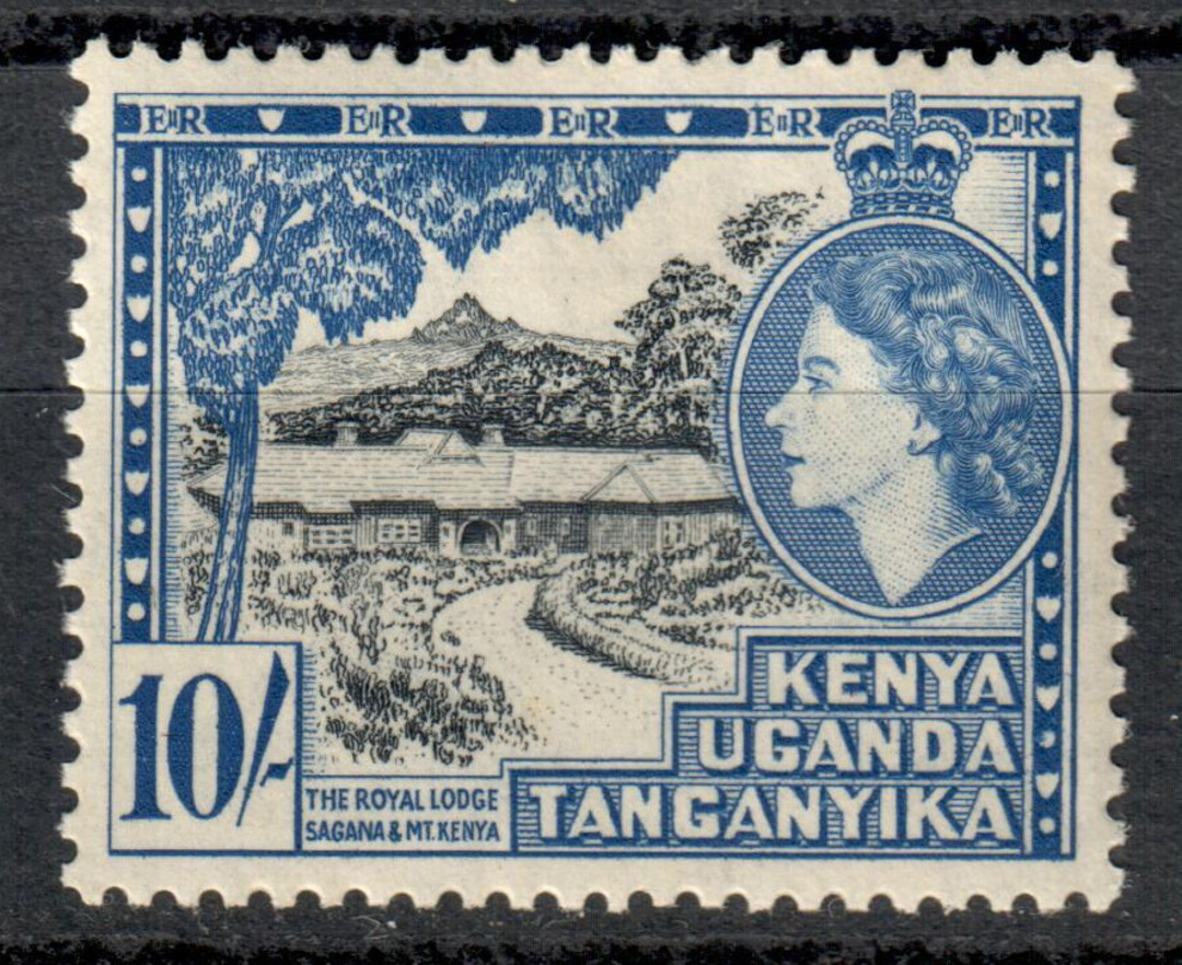 KENYA UGANDA TANGANYIKA 1954 Elizabeth 2nd Definitive 10/- Black and Deep Ultramarine. - 8111 - LHM image 0