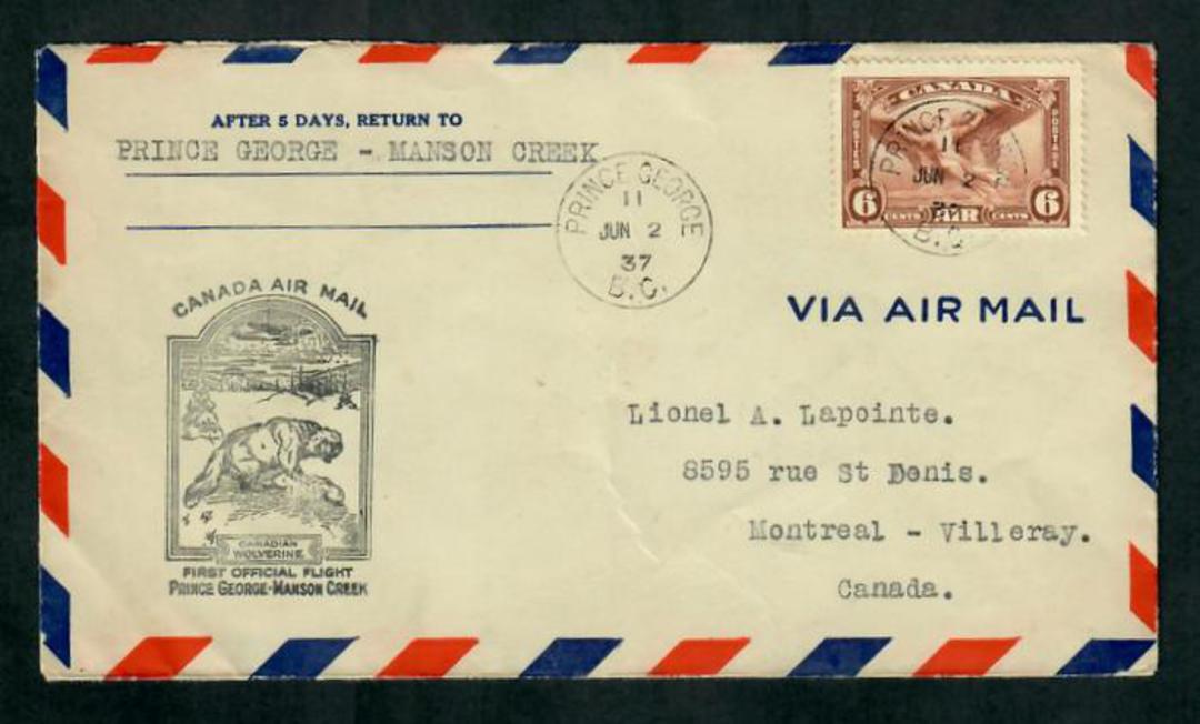 CANADA 1937 First Official Flight from Prince George (british Comombia) to Manson Creek. - 30881 - PostalHist image 0