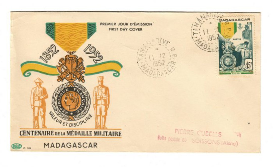 MADAGASCAR 1952 Centenary of the Milatary Medal on first day cover. - 37674 - FDC image 0