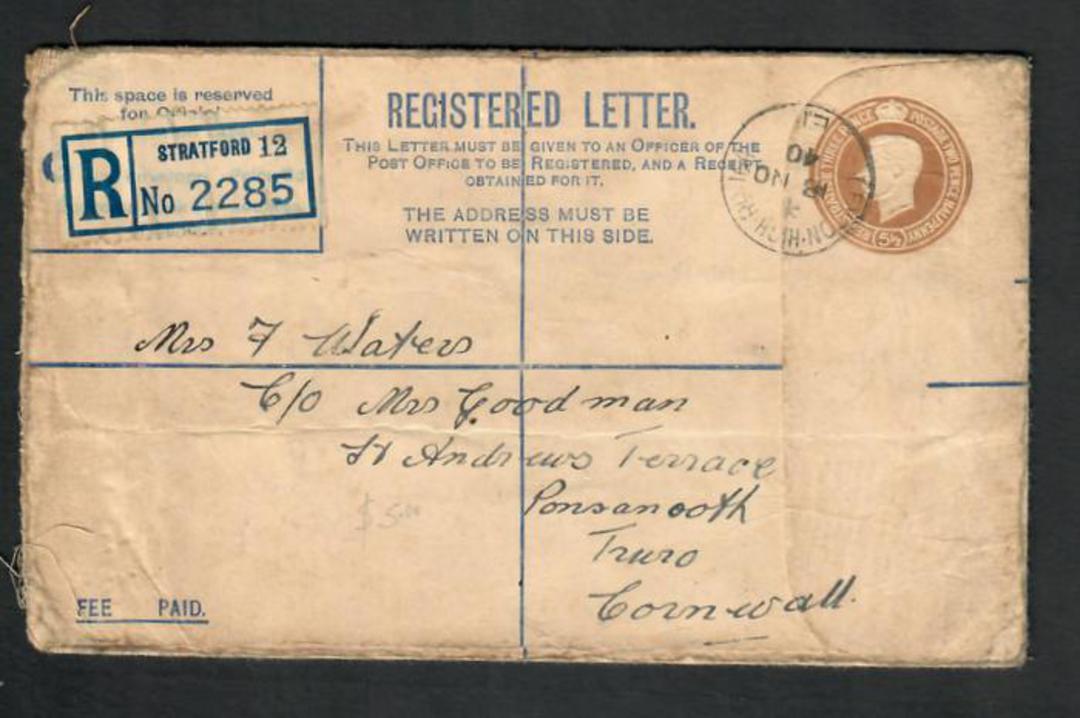 GREAT BRITAIN 1940 Registered Letter from Stratford Essex to Cornwall. - 31804 - PostalHist image 0